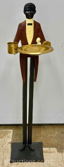 Figural Cast Iron 1940s Smoking Stand Black Butler