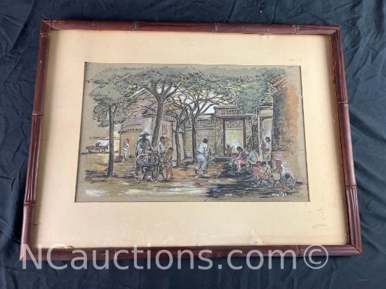 Japanese style art framed no glass bird 1929
