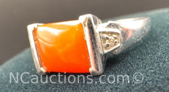 14k White Gold Orange Onyx Ring 3.8 grams Size 8