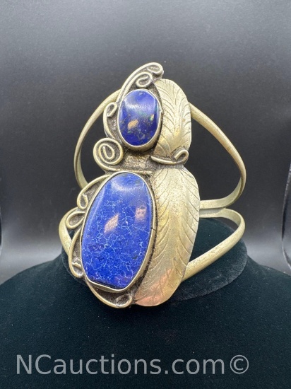Navajo Silver Blue Lapis Bracelet 38.35 Grams