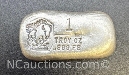 Bison Bullion 1 Troy Oz .999 Fine Silver Hand Poured Bar