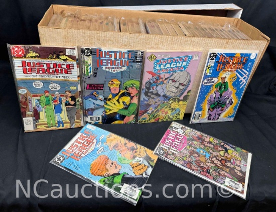 Long Box of Approximately 300 Vintage Justice League Comics 1980s-90s