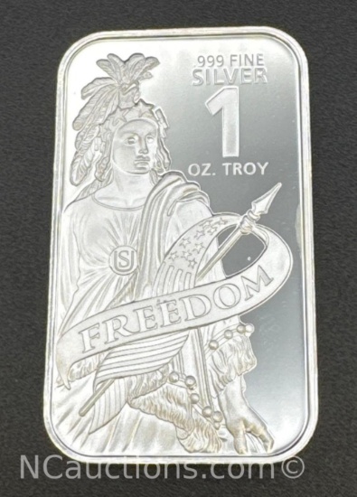 1 Troy Oz .999 Fine Silver Freedom Bullion Bar