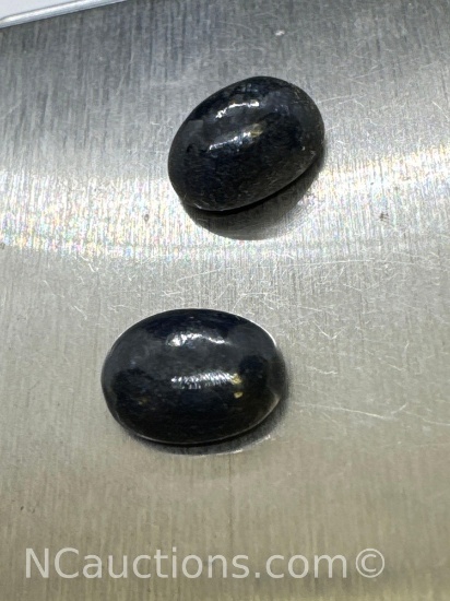 Pair Of Deep Blue Cabochon Cut Sapphire Gemstones 12.95Ct