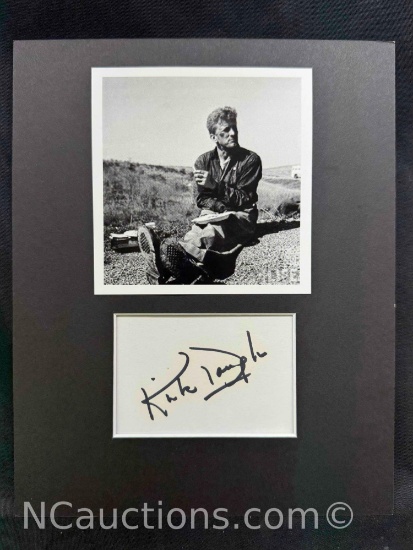 Kirk Douglas Signed Index card with Photo w/ COA JSA CC02221 Shadowbox
