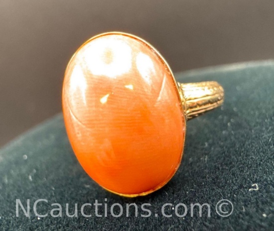 14k Gold Pink Coral Ring 4.08 Grams Size 6.5
