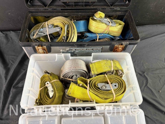 two toolboxes full of heavy duty straps