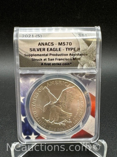 ANACS 2021-S MS70 Silver Eagle Type 2 1 Troy Oz Coin