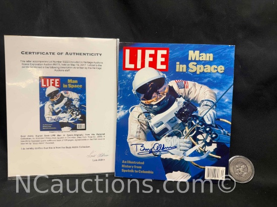 Buzz Aldrin Signed Life Magazine w/ COA and Apollo Collector Medal