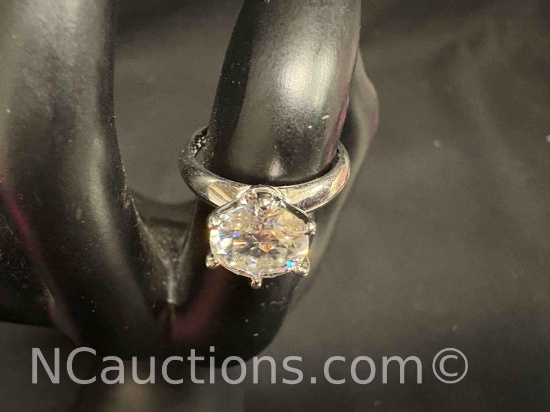 Diamond Moissanite Ring .925 Sterling silver 3.69 grams size 6