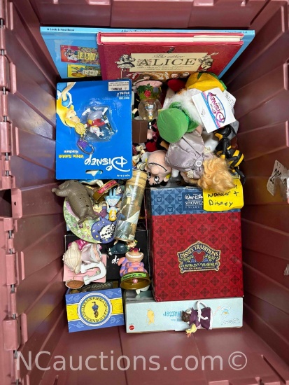 Bin of toys, books. Mad Hatter, Alice In Wonderland
