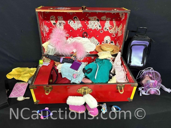Case of American girl doll cloths accessories and Doll