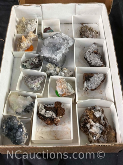 Flat of Mixed Mineral Specimens Fluorite, Puipuite more