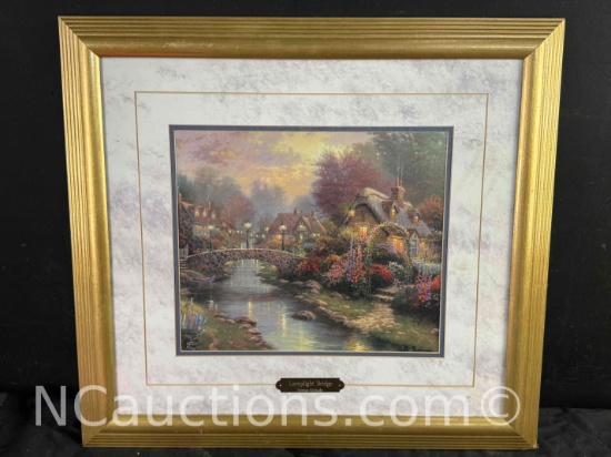 Thomas Kincaid Framed Art Lamplight Bridge 21x23