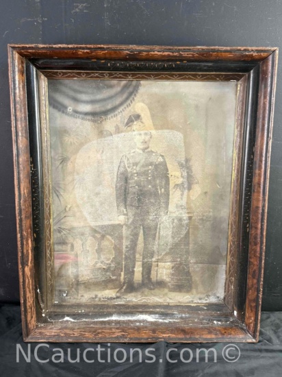Large Very Old Framed Photo of a Soldier 20x24