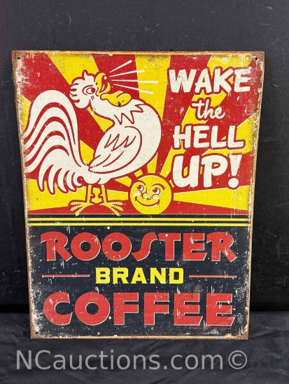 Tin Rooster Brand Coffee Metal Sign.