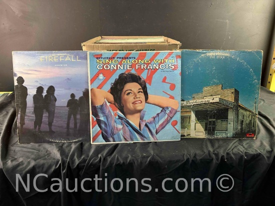 Box of vinyl records, Connie Francis, Roy Buchanan, Firefall