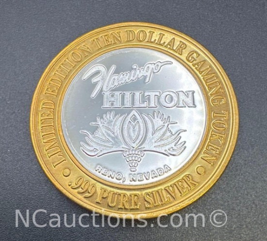 Flamingo Hilton Limited Edition .999 Fine Silver $10 Gaming Token 37.46 Grams