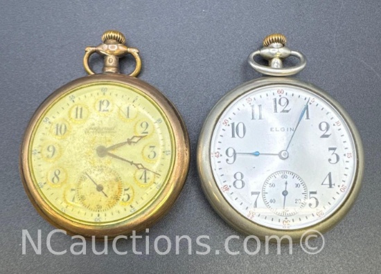 Elgin Silver And Imperial Open Face Pocket Watches