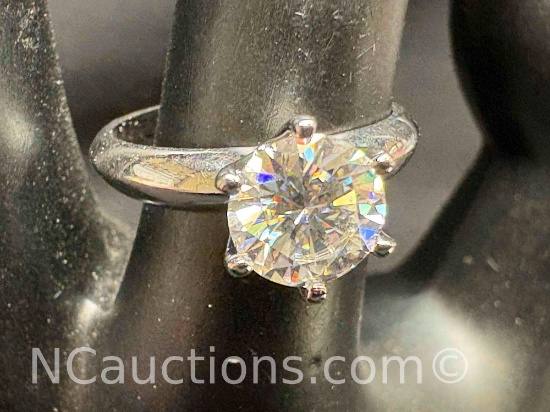 Diamond Moissanite Ring .925 Sterling silver 3.63 grams size 8