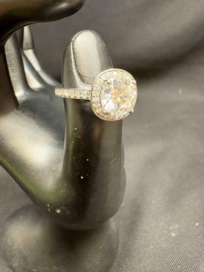 Diamond Moissanite Ring .925 sterling silver 4.18 grams size 6
