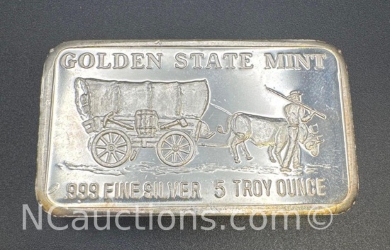 5 Troy Oz .999 Fine Silver Golden State Mint Bullion Bar