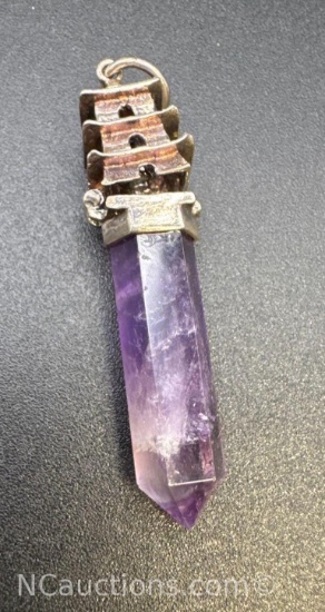 Sterling Silver Amethyst Crystal Pendant 5.86 Grams