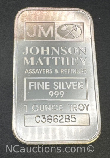 JM JohnSon Matthew 1 Troy Oz .999 Fine Silver Bullion Bar