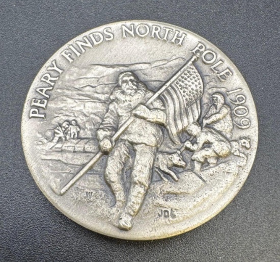 1909 Peary Finds North Pole Sterling Silver Coin 33 Grams