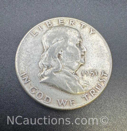 1951 Franklin 90% Silver Half Dollar Coin 12.28 Grams