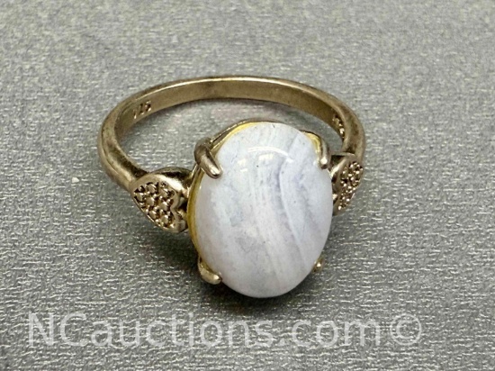 925 Sterling Silver Blue Lace Agate Ring Sz.8 3g Total