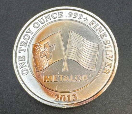 2013 Metalor 1 Troy Oz .999 Fine Silver Bullion Coin