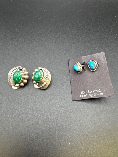 Sterling Silver With Turquoise Clip On Earrings And Cuffs