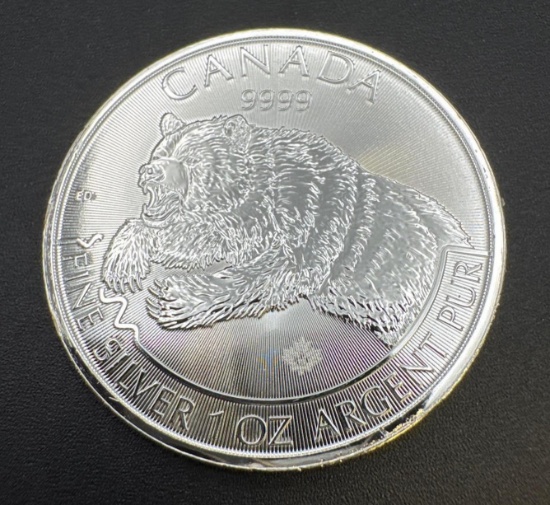 2019 Canadian Bear 1 Troy Oz .9999 Fine Silver Coin
