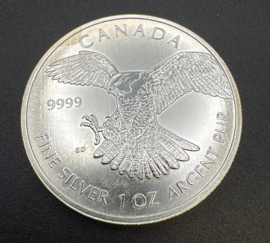 2014 Canadian Hawk 1 Troy Oz .9999 Fine Silver Bullion Coin
