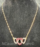 14k Gold Diamond and Ruby Heart Pendant Necklace 5.1g Total