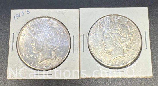 2 1923-S Silver Peace Dollars 90% Silver Coins 56 Grams