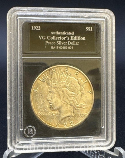 Authenticated 1922 Silver Peace Dollar 90% Silver Coin