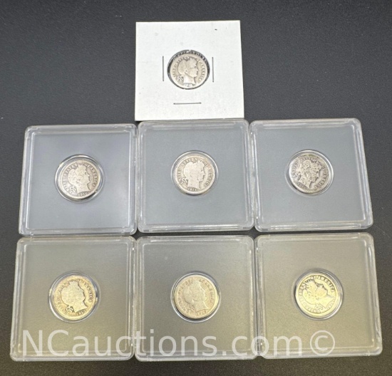 7 Barber Dimes 90% Silver Coins