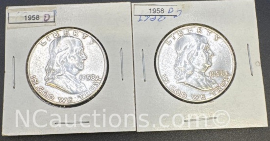 1958-D Franklin 90% Silver Half Dollars 30 grams