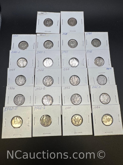 22 Mercury dimes 90% Silver Coin