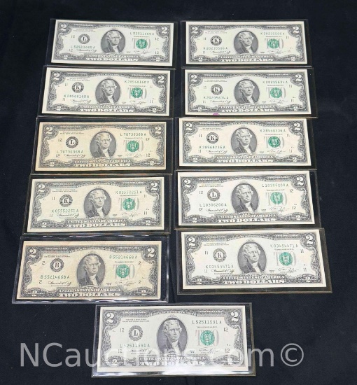 11 1976 2 Dollar Banknote Bills