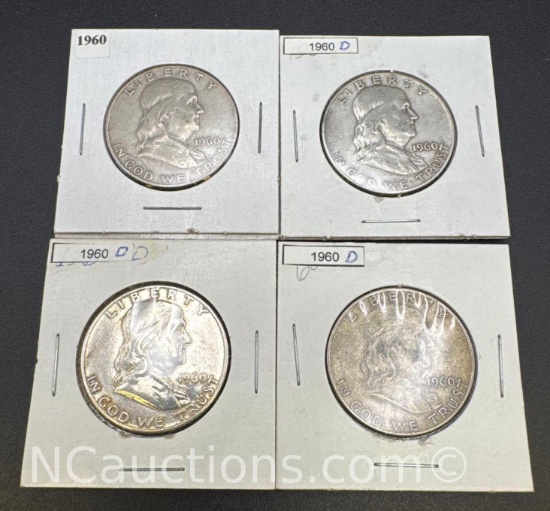 4 1960 Franklin 90% Silver Half Dollars