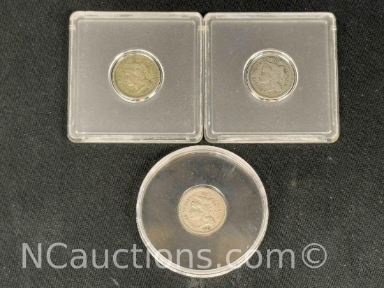3 United States three-cent nickels 1867, 1872