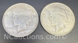 2 1922 Silver Peace Dollars 90% Silver Coins 53 Grams