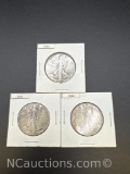 3 1944 Walking Liberty 90% Silver Half Dollars
