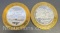 2 Limited Edition Flamingo .999 Fine Silver $10 Gaming Token Coin 74 Grams
