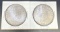 2 1921-D Morgan Silver Dollars 90% Silver Coins 56 Grams