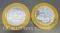 2 Limited Edition Flamingo .999 Fine Silver $10 Gaming Token Coin 74 Grams