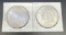 2 1921 Morgan Silver Dollars 90% Silver Coins 56 Grams